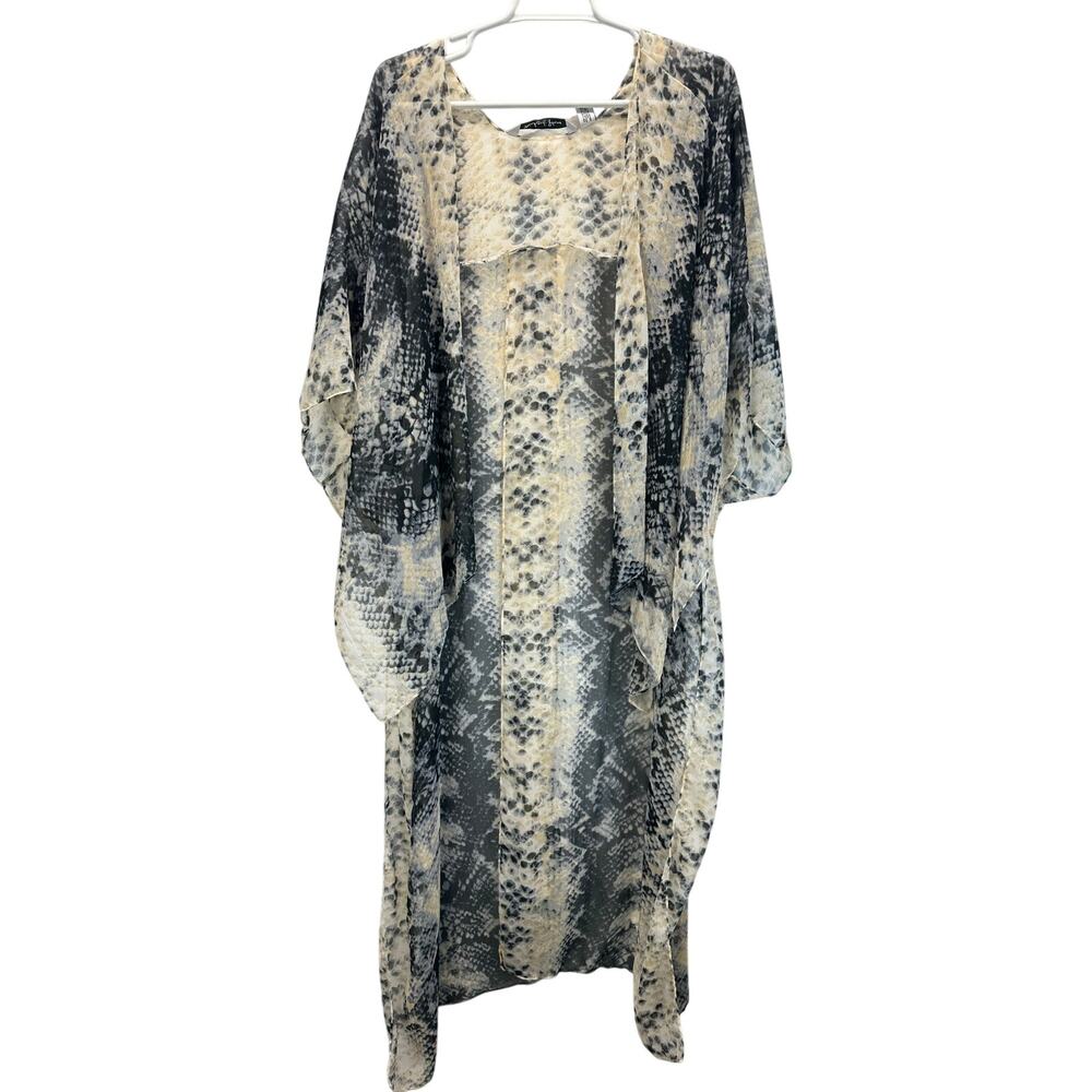 Michael Stars Gray Snake Print Sheer Kimono Wrap Black White OS